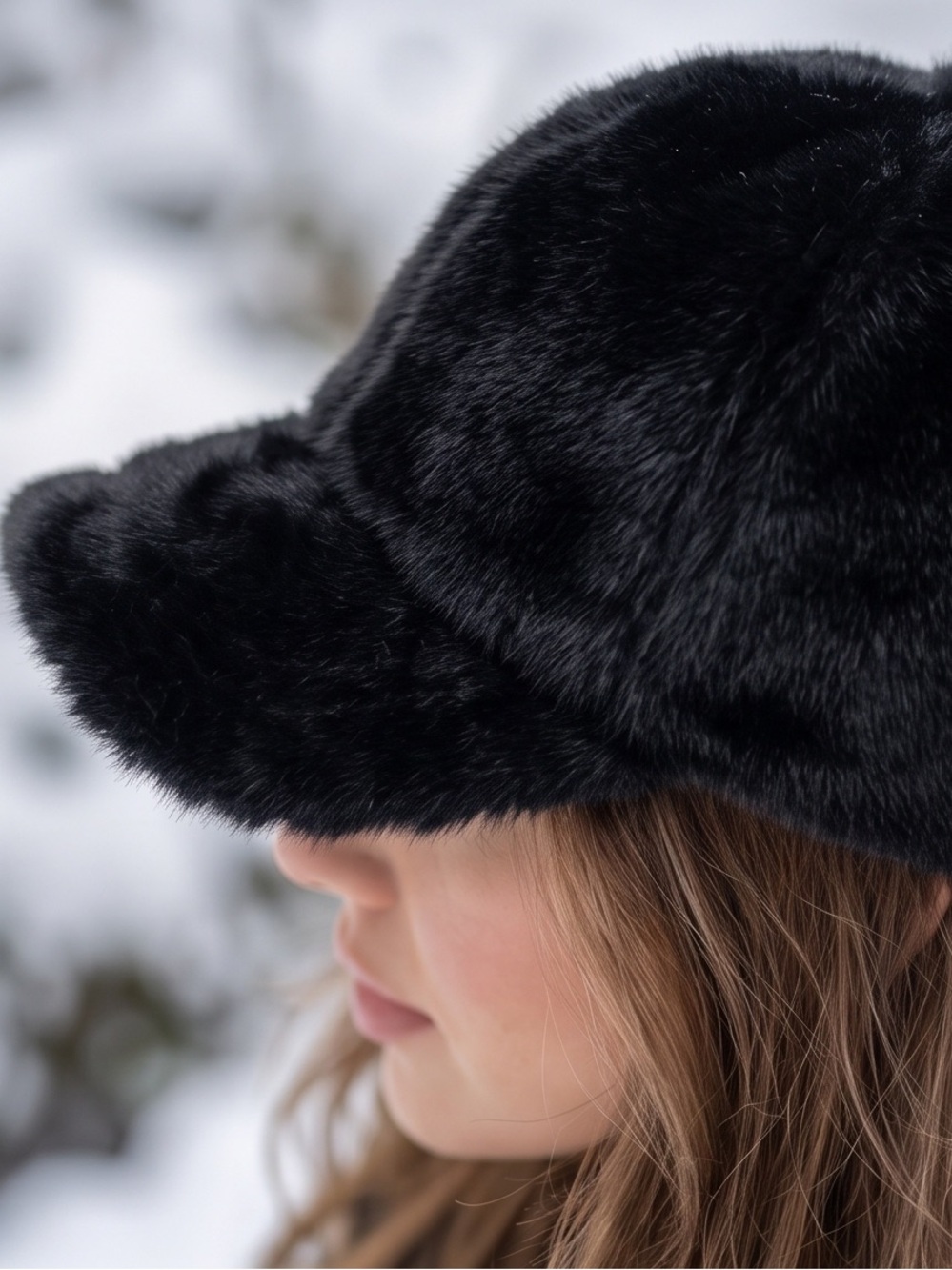 Vintage Havana Plush Faux Fur Black Baseball Cap for Women